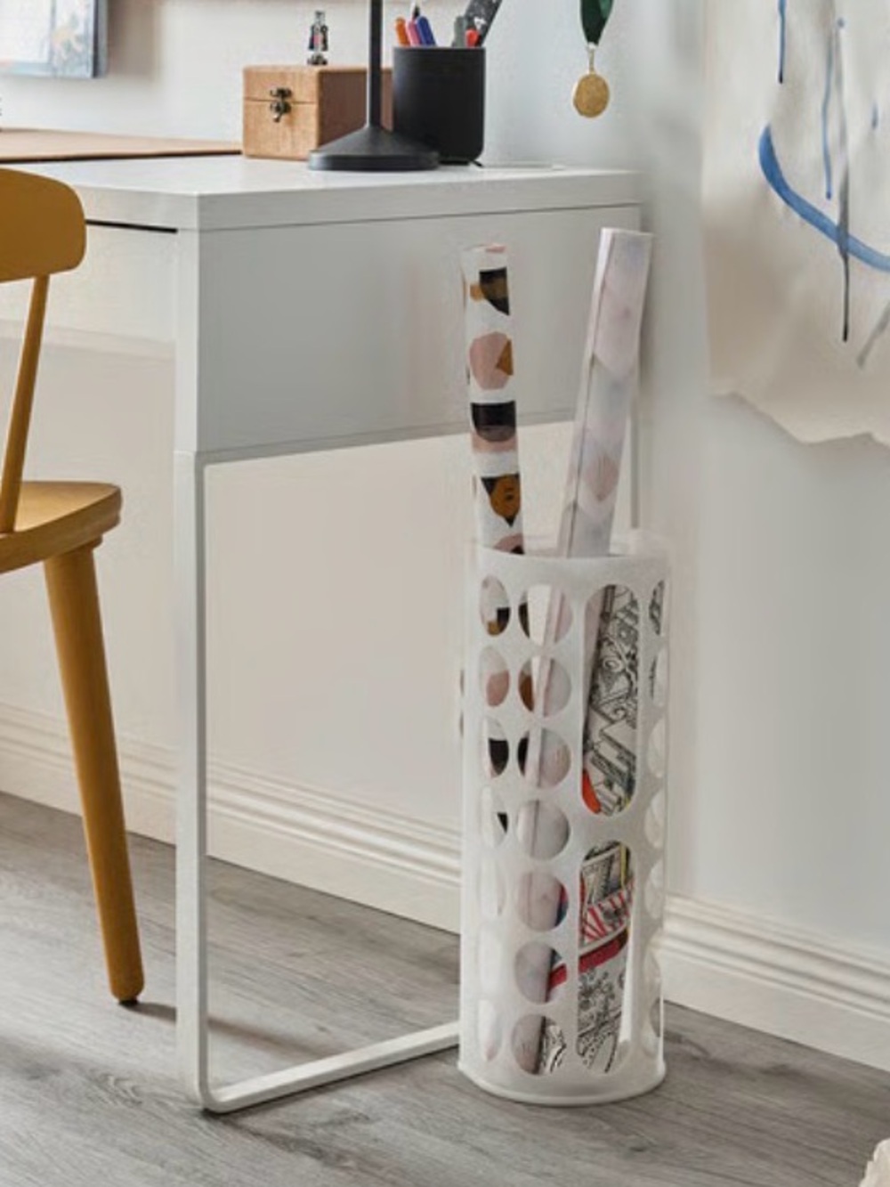 IKEA White Cylindrical Roll Organizer for Gift Wrap or Bags -Set of 5 - NEW